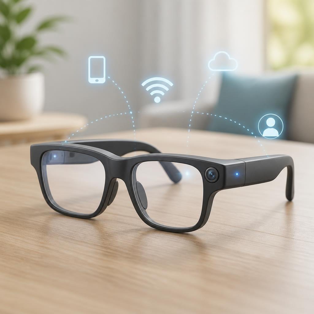 AI smart glasses with a camera and connectivity accent